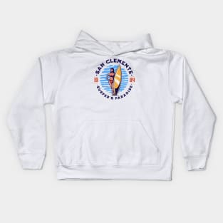 Vintage San Clemente, California Surfer's Paradise // Retro Surfing 1980s Badge B Kids Hoodie